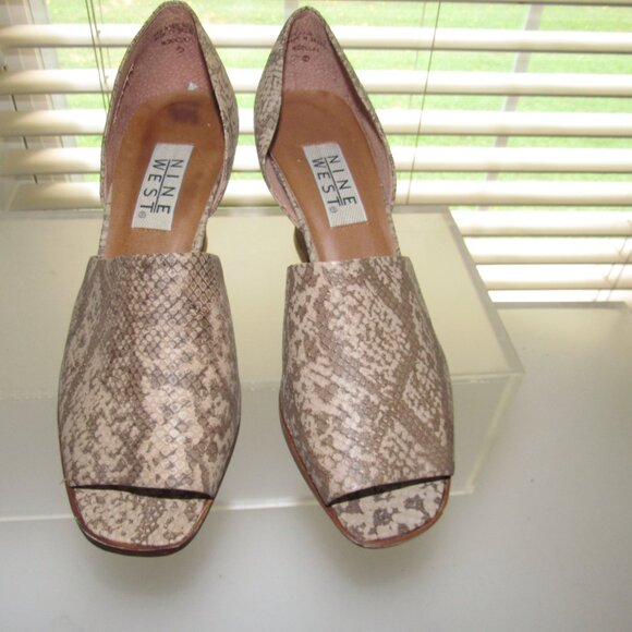 Nine West Dolley Snakeskin Peep-Toe D’Orsay Pumps – Size 8.5 M, Y2K Cottagecore - Picture 5 of 10